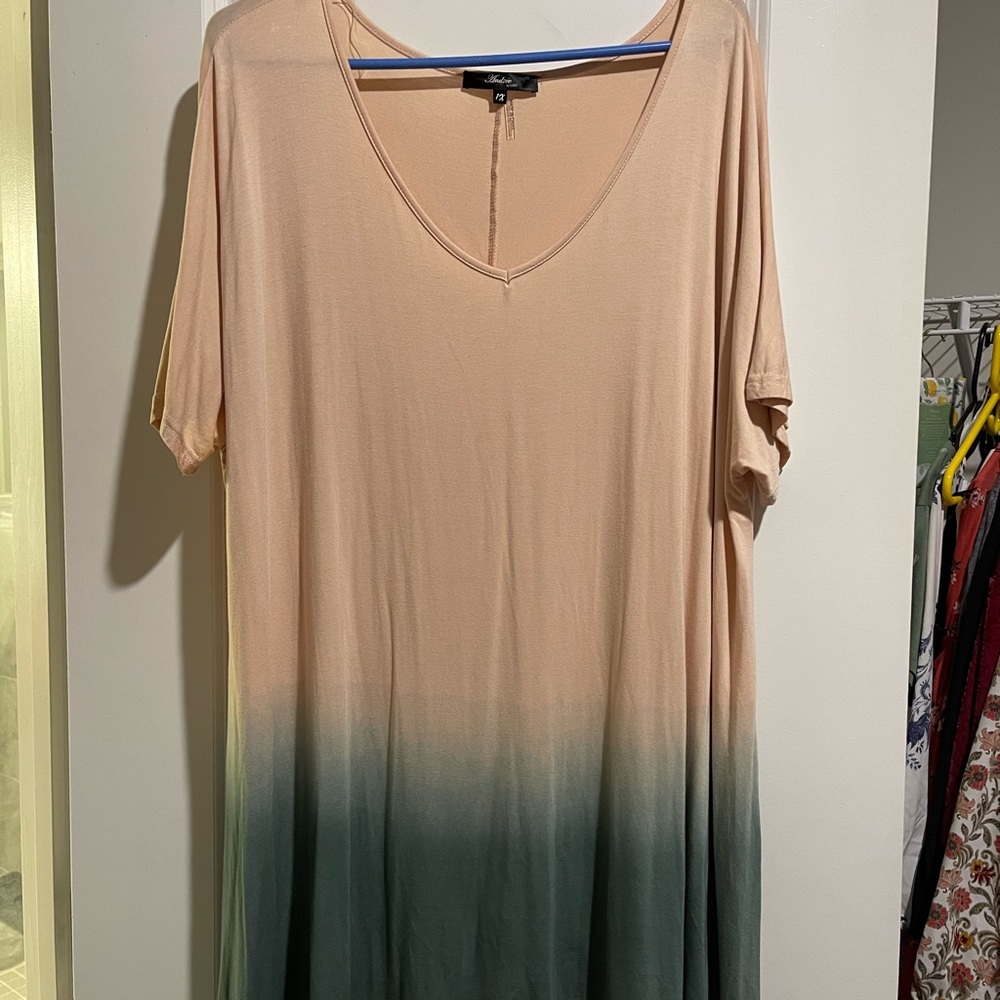 Ombré Tan and Teal Boutique Shirt sz 1X NWOT